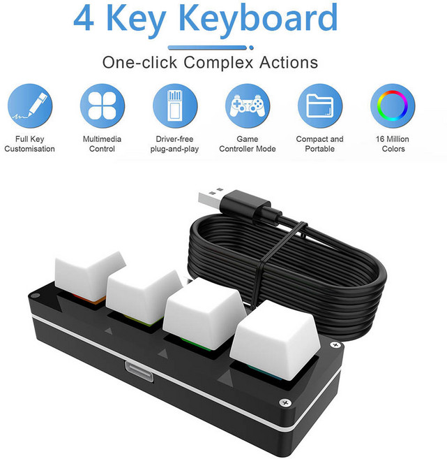 매크로키패드 매크로 기계식 키보드 RGB 미니 게이밍 커스텀 프로그래밍 레드 스위치 3 키 1 노브 2.4G 무선 블루투스 노브 키패드, 적축, 없음, 2) White 4 Keys