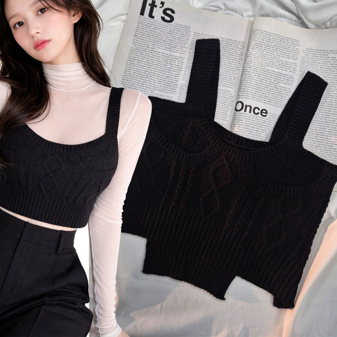 nanalshop 여성 민소매 리얼 니트 나시티 뷔스티에 쪼끼 여성티셔츠