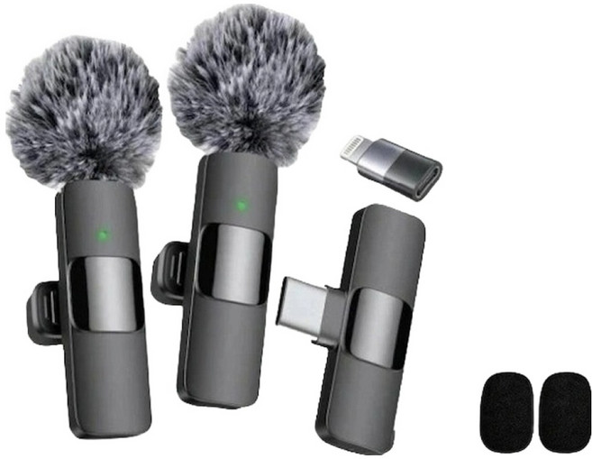 BuyChoo K9 무선 노이즈캔슬링 휴대폰 마이크 C타입 및 애플 어댑터 포함, 1개, 블랙