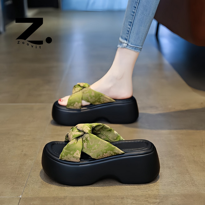 Zoovit 여성 여름샌들 컴포트 키높이 캐주얼 통굽 비치샌들
