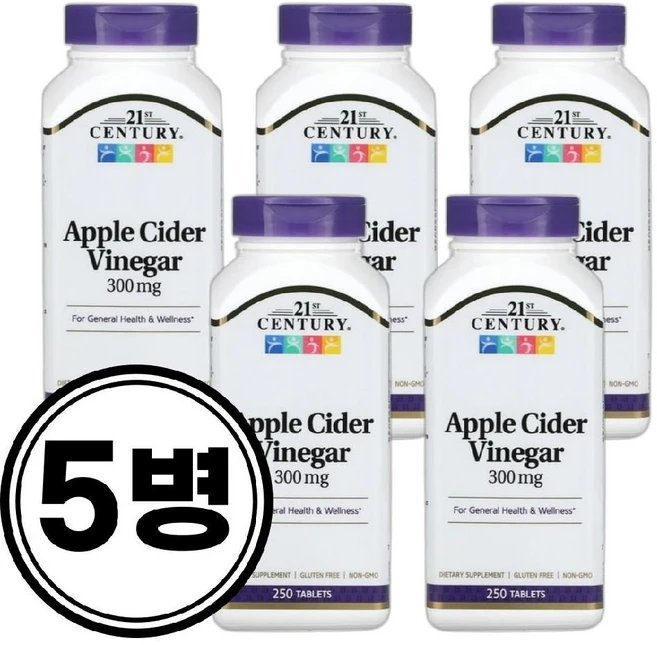 (5병) 애사비 애플사이다비니거 사과식초 350mg 250정 Apple Cider Vinegar - 쿠팡