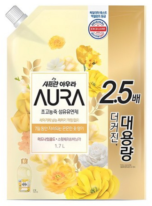 샤프란 아우라 초고농축 섬유유연제 미드나잇골드 리필, 3개