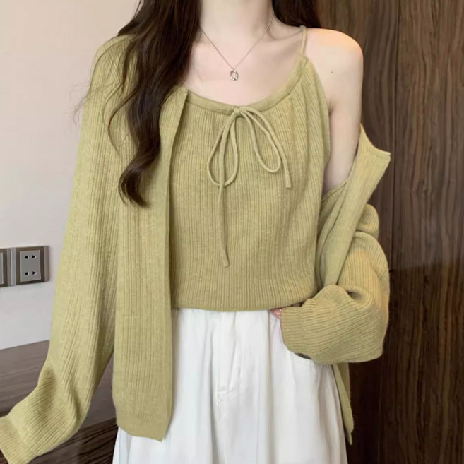 아로하스타일 민소매 니트 나시 가디건 세트 W727