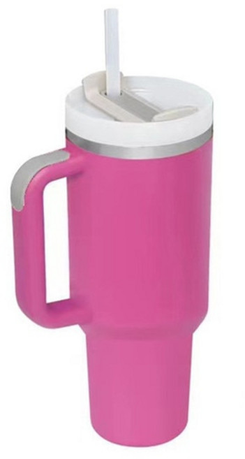 손잡이가 달린 맞춤형 텀블러 뚜껑 빨대 스테인레스 스틸 물병 진공 보온병 컵 대용량 자동차 커피 머그잔 40 oz, 1개, [14] hot pink