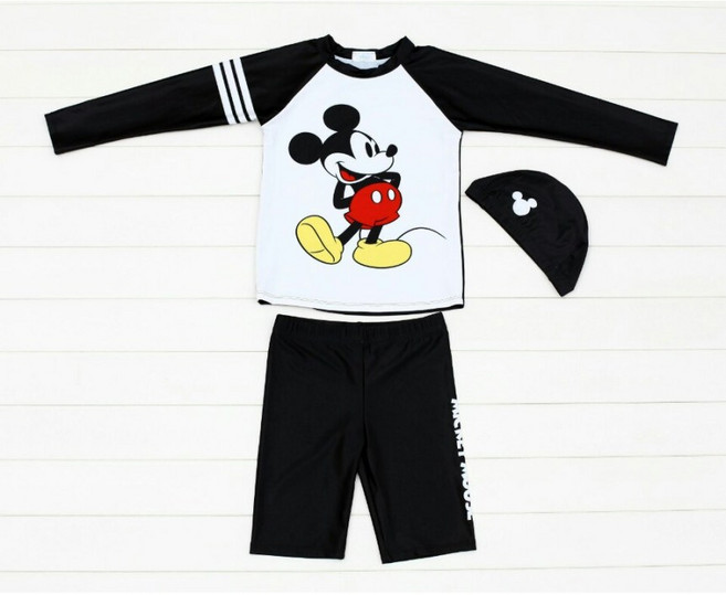 디즈니 미키블랙 래시가드 남아 래쉬가드 수영복 상의 하의 모자까지 3pcs세트