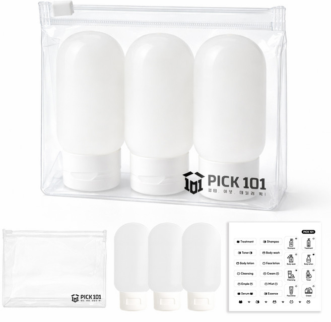 픽101 여행용 실리콘 공병 60ml 휴대용 리필 용기 스티커세트, 1개, 3종세트