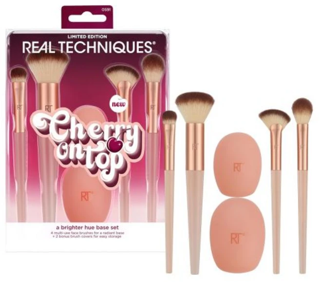리얼 테크닉 체리 온 탑 메스머 즈 브러시 트리오 메이크업 세트 합성 브리스틀 섀도 블렌딩 브러시 및 크루얼티 프리 파우더 & 크림 섀도우용 3피스 세트, 1개 - 쿠팡