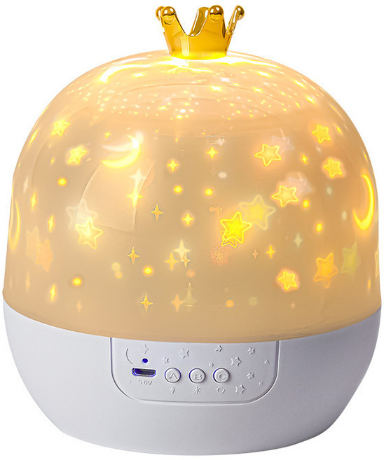 旋轉星空投影燈 兒童夜燈 USB充電 三色光源, 皇冠【15套灯片】插電款