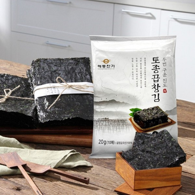 [해동찬가] 두 번 구운 진도 토종 곱창김 10매 x 10봉 (100매), 20g, 10개