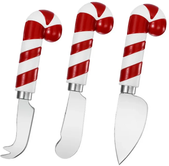 스테인레스 스틸 치즈 나이프 3피스 케이크 디저트 가정용 주방 버터 스프레더, 01 red and white