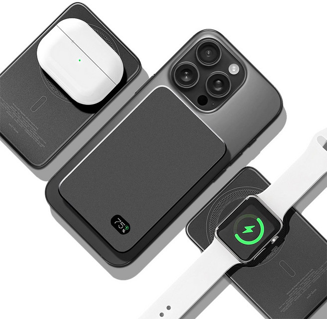 모두스마일 3in1 고속충전 맥세이프 보조배터리, 그레이 10000mAh