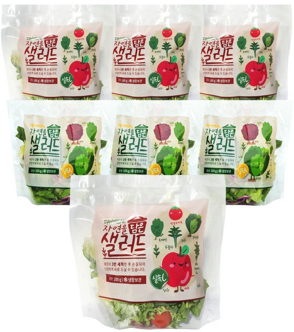 데이밀 자연을담은 샐러드 혼합구성 실속A+실속C 국내산 야채믹스 과채믹스, 7개, 100g