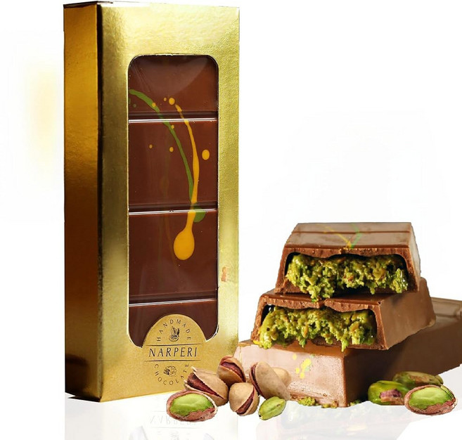 2팩 - 피스타치오 크림 최고의 벨기에 밀크 초콜릿 바삭한 쿠나파가 함유된 나페리 두바이 초콜릿 바(, 1