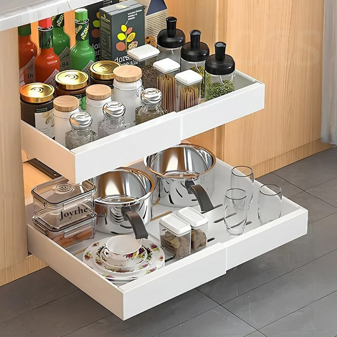 조이더키친 싱크대 하부장 슬라이딩 레일 선반 무타공 길이조절, 1개