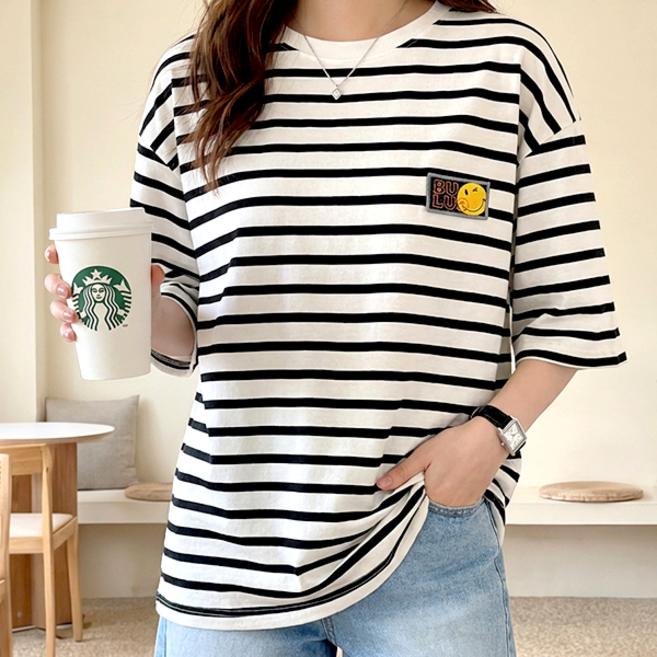 로렌미 체프 오버핏 스트라이프 반팔티 S25SMT032410