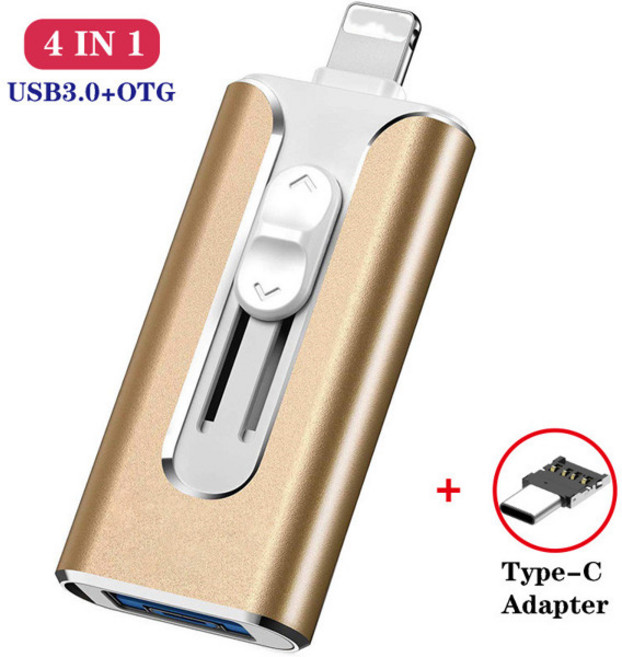휴대폰용 OTG USB 플래시 드라이브 USB 3.0 메모리 스틱 외부 저장 장치 안드로이드 C 타입 윈도우 장치 4 256G 512G 128G, 04 Gold send Type C_01 4GB, 1개