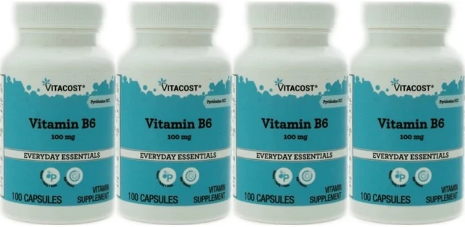 비타코스트 비타민 B6 피리독신 HCl 100mg, 100정, 4팩 - 쿠팡