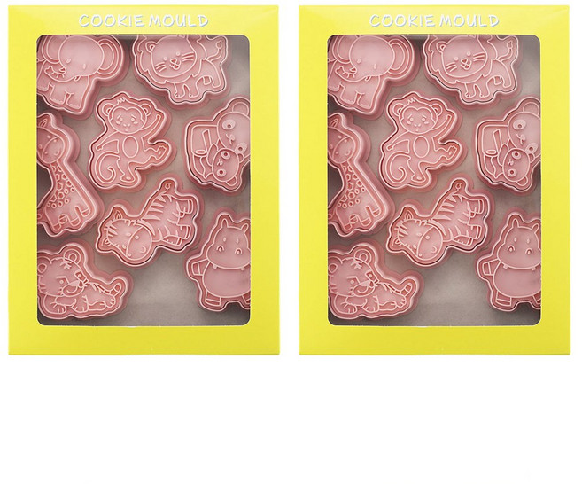 Mian Xiao Xin 비스킷 몰드 DIY 3D 입체 홈베이킹 도구 아이싱 쿠키스탬프 8종 세트 MX001, 숲속 동물, 2개