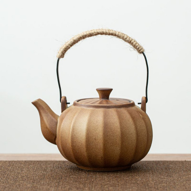 Shark家具 柴燒提樑壺 複古溫茶器 戶外露營泡茶壺, 1個, 南瓜壺（可木炭明火酒精燈蠟燭燒製）,300ml