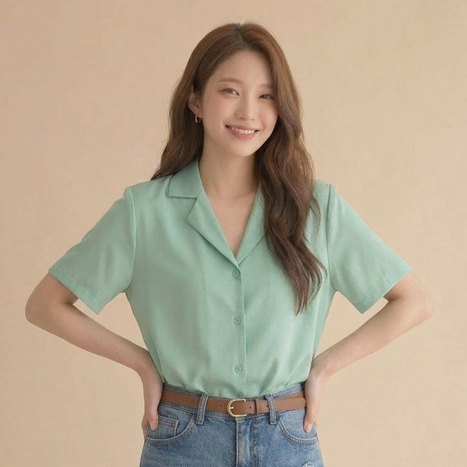 드마엘 여성 셀본 베이직 컬러 반팔 셔츠 + 델로나