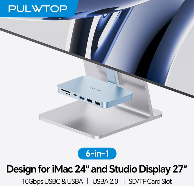 노트북 도킹스테이션 DISPLAYLINK 듀얼 모니터 USB-C 허브 HDMI 4K PD 충전 호환용 PULWTOP USB C AC 10Gbps M1M3M4용 2개의 USBA 2., 1)Blue