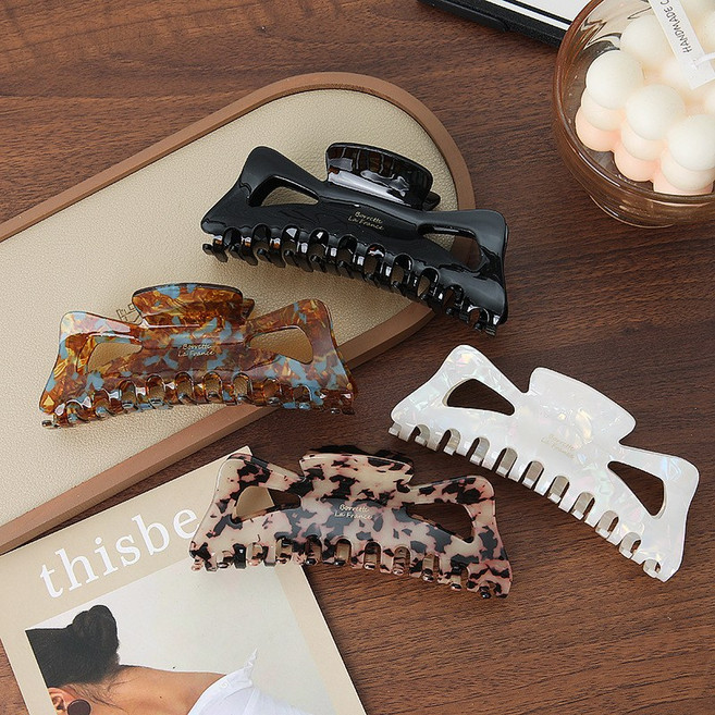 라키샵 프랑스 마블 자개 호피 M자 프렌치 빅사이즈 헤어 집게핀 올림머리 반묶음 반머리