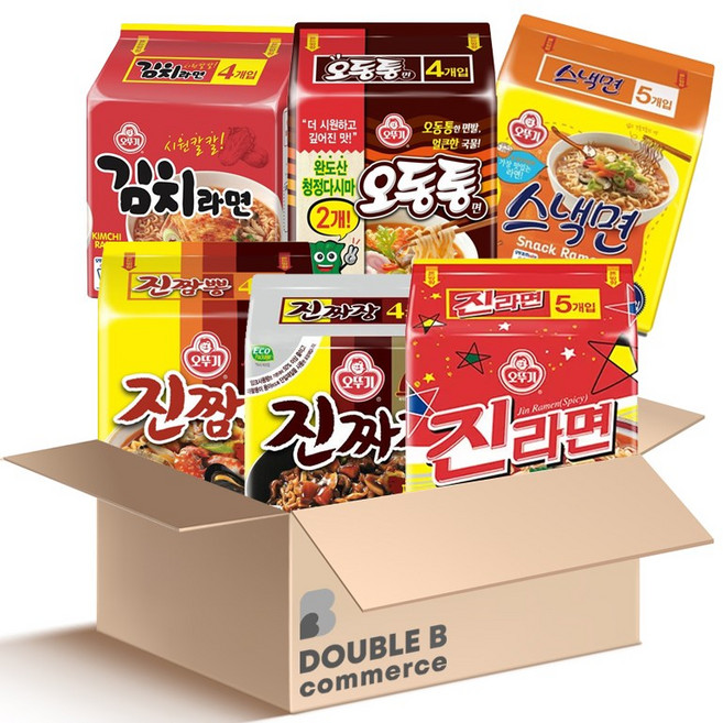 오뚜기 멀티라면 (진라면 매운맛+진짬뽕+진짜장+오동통면+스낵면+김치라면) 각멀티1봉씩, 1세트
