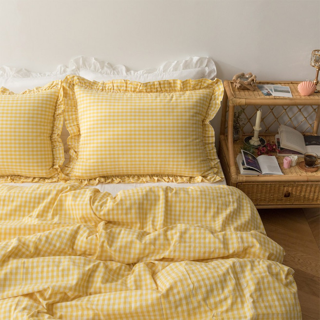 봄바람 멜란 깅엄체크 이불커버 13컬러(싱글 더블 퀸 라지킹), 기본, 05코랄핑크