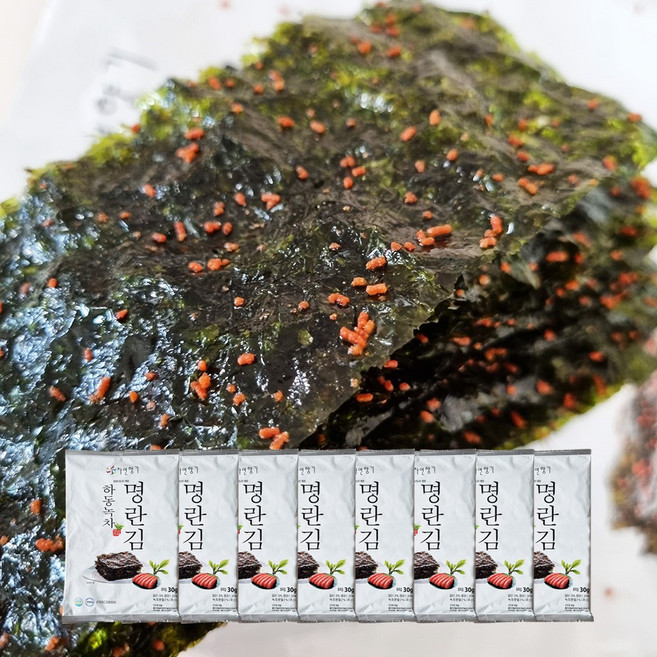 맛있는 밥도둑 하동 녹차 명란김 전장김, 30g, 8개