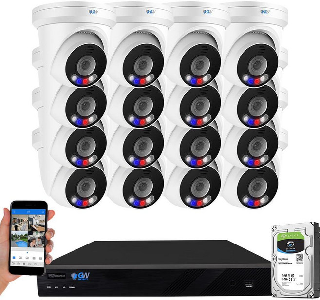 GW Security 32 채널 NVR UltraHD 12MP 4K @30FPS 얼굴/인간/차량 감지 PoE 보안 카메라 시스템 16 x (4512x2512) IP 마이크 실