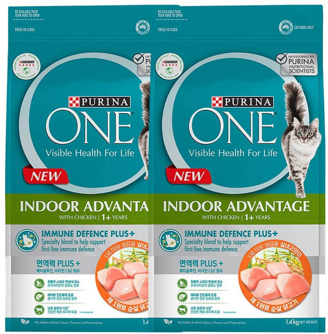 (+쁘띠파우치2개) 퓨리나 원 캣 고양이 사료 인도어 실내묘 1.4kg 2개
