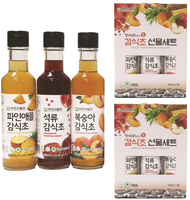 자연과발효 3년숙성 자연발효 복숭아 파인애플 석류 감식초 180ml 3병 세트, 540ml, 2세트