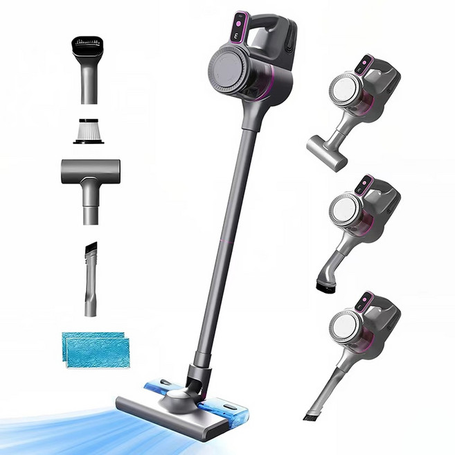 Voltmate 무선 핸드형 4in1 다용도 진드기제거/청소/가정용/차량용 강력 걸레포함 청소기, 그레이퍼플