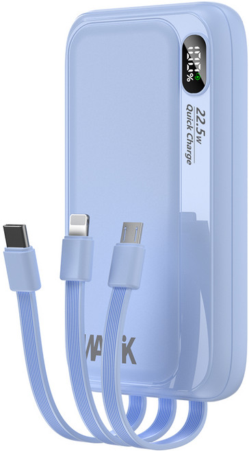 WAPIK PD 22.5W 일체형 대용량 보조배터리 고속충전 M1 10000mAh QC3.0 잔량표시, 블루