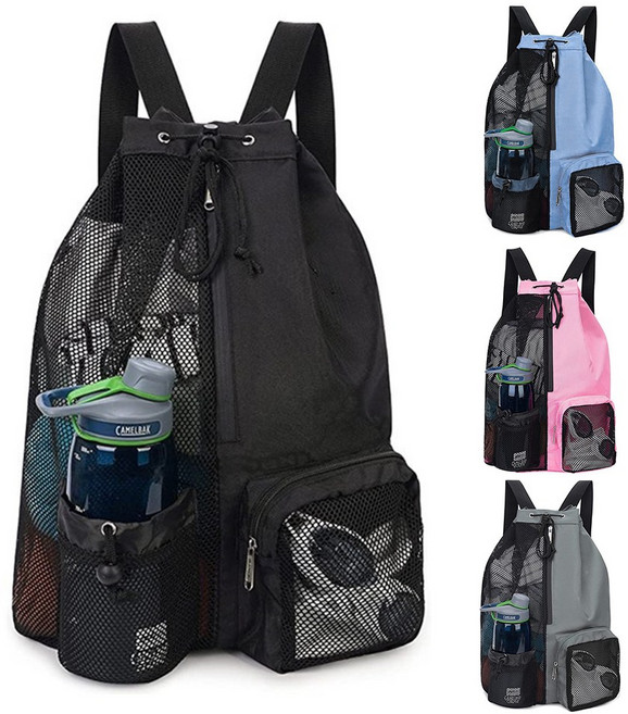 헤이븐 메쉬 비치백 수영백팩 워터파크 물놀이가방, 블랙, 1개