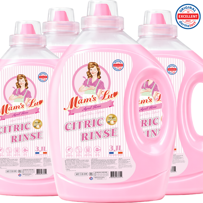 맘스럽 시트릭린스 3.1L x 4개 에이프릴핑크 섬유유연제 구연산 실내건조 유연제 프랑스 수입향