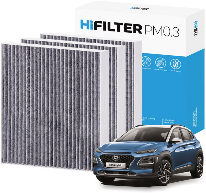 2+1 하이필터 PM 0.3 활성탄 자동차 에어컨 필터 현대, 3개, 코나 HEV (1세대/OS) HI-J110