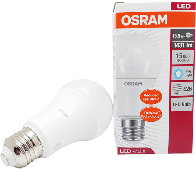 오스람 LED 벌브 전구 13.5W 주광색 6500K E26 KC인증 스탠드 방등, 1개
