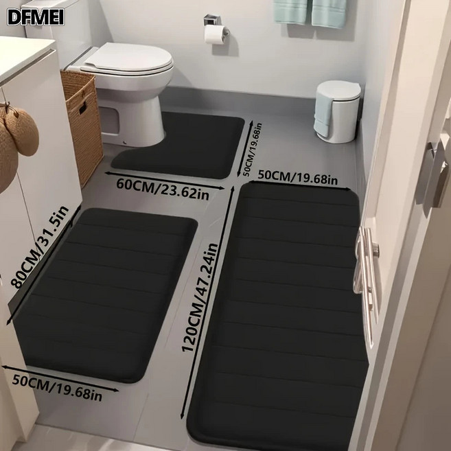 DFMEI TEMU浴室地墊馬桶墊三件套吸水防滑腳墊珊瑚絨地墊, 1個, 黑色