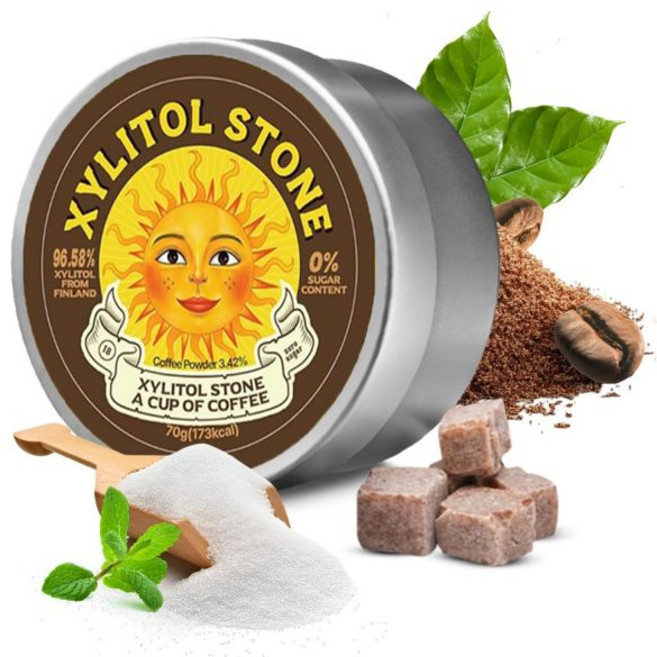 자일리톨 스톤 무설탕 사탕 - 비건 및 케토 친화적인 독특한 하드 캔디 100% 천연 향미 글루텐 프리 비유전자변형 무첨가 구취개선용 저칼로리 민트 페퍼민트 부스터 (2개 세트, 커피 (1팩), 70g, 1