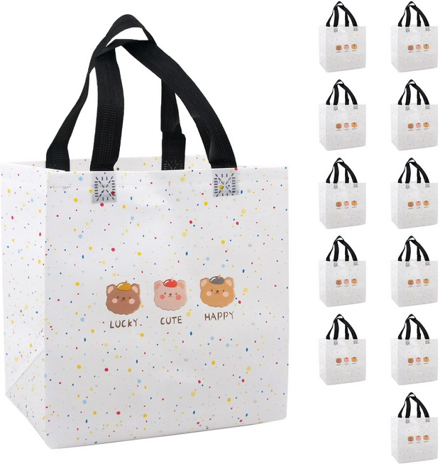 부직포백 곰돌이 선물가방 캐릭터 쇼핑백, 12개, 미색