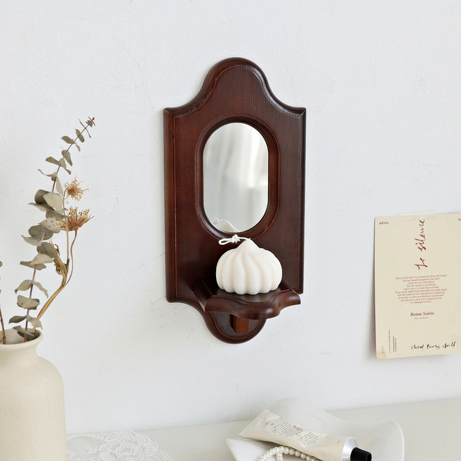 케이트가든 앤틱 원목 벽거울 촛대 캔들 홀더 빈티지 벽선반