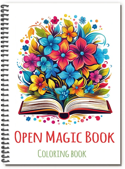 1PC 드로잉 북 생동감 넘치는 꽃 테마의 나선형 오픈 매직 컬러링 따뜻한 판타지 세션을 위해, 01 1PC