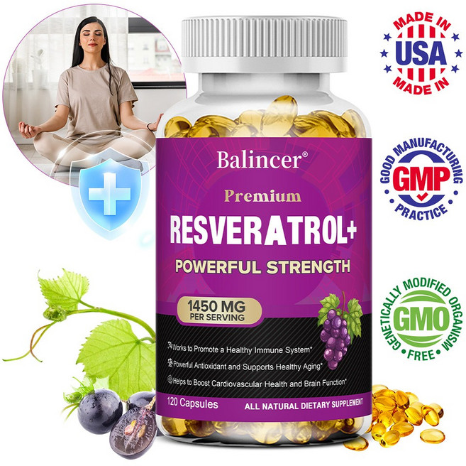 프리미엄 레스베라트롤 1 450mg 항산화제 건강한 면역체계 지원, 1개, 120회분