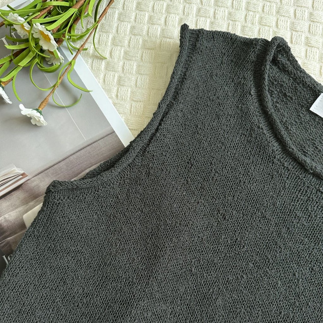 YIFAN 雪花紋捲邊透膚針織背心 韓系無袖上衣 夏季穿搭