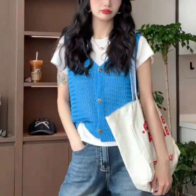 이서어패럴 펀칭 썸머 버튼 니트 베스트조끼97749