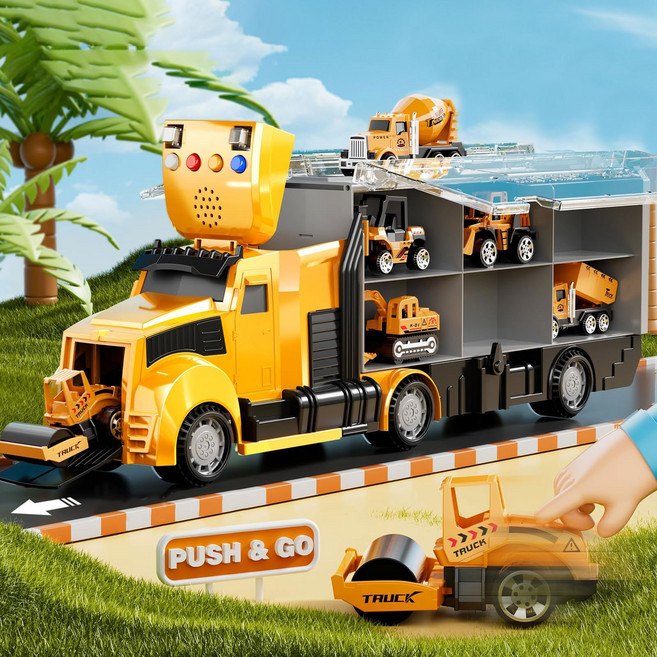 토요요 중장비 트럭 캐리어 자동차 장난감 미니카 지게차 포크레인 완구 세트, 1세트