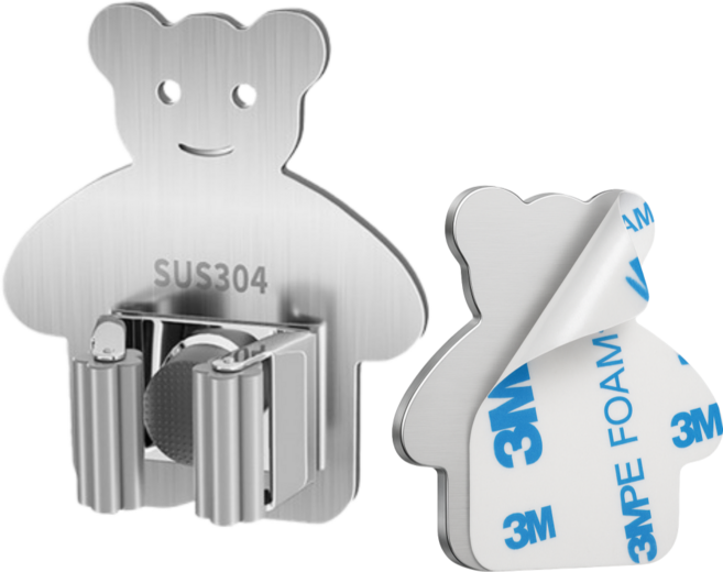 곰돌곰돌 스텐 무타공 청소도구걸이 밀대걸이, 실버, 4개