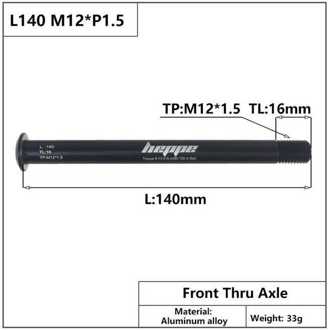 HEPPE MTB 도로 자전거 스루 액슬 프론트 포크 샤프트 꼬치 리어 허브 스루 액슬 12x142 12x148 12x100 12x110 M12xP1.0P1.5 자전거 부품, [18] L140 M12x1.5 TL16