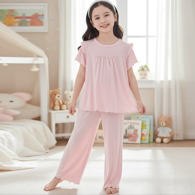 달콩슈 여아용 프릴 잠옷 상하의 세트 바지 파자마 주니어 아동 DKP906
